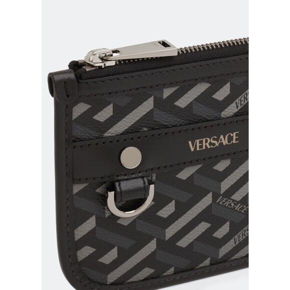 NEW Versace Mini Coin Pouch 5.5” x 4.5” La Greca Rectangular Modular Black Gray - Picture 2 of 11